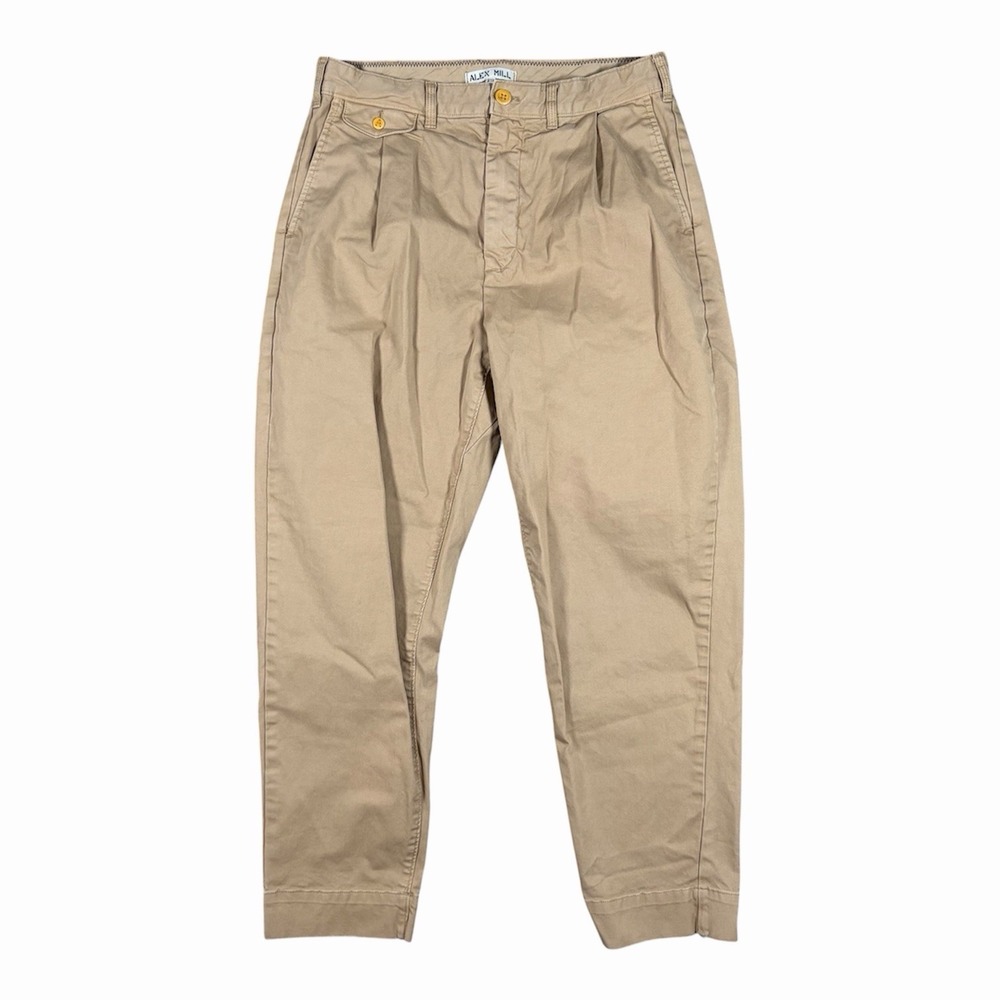 Alex Mill Chino Pants Men Beige Pleated Stretch Casual Tapered Twill Pants 29x26